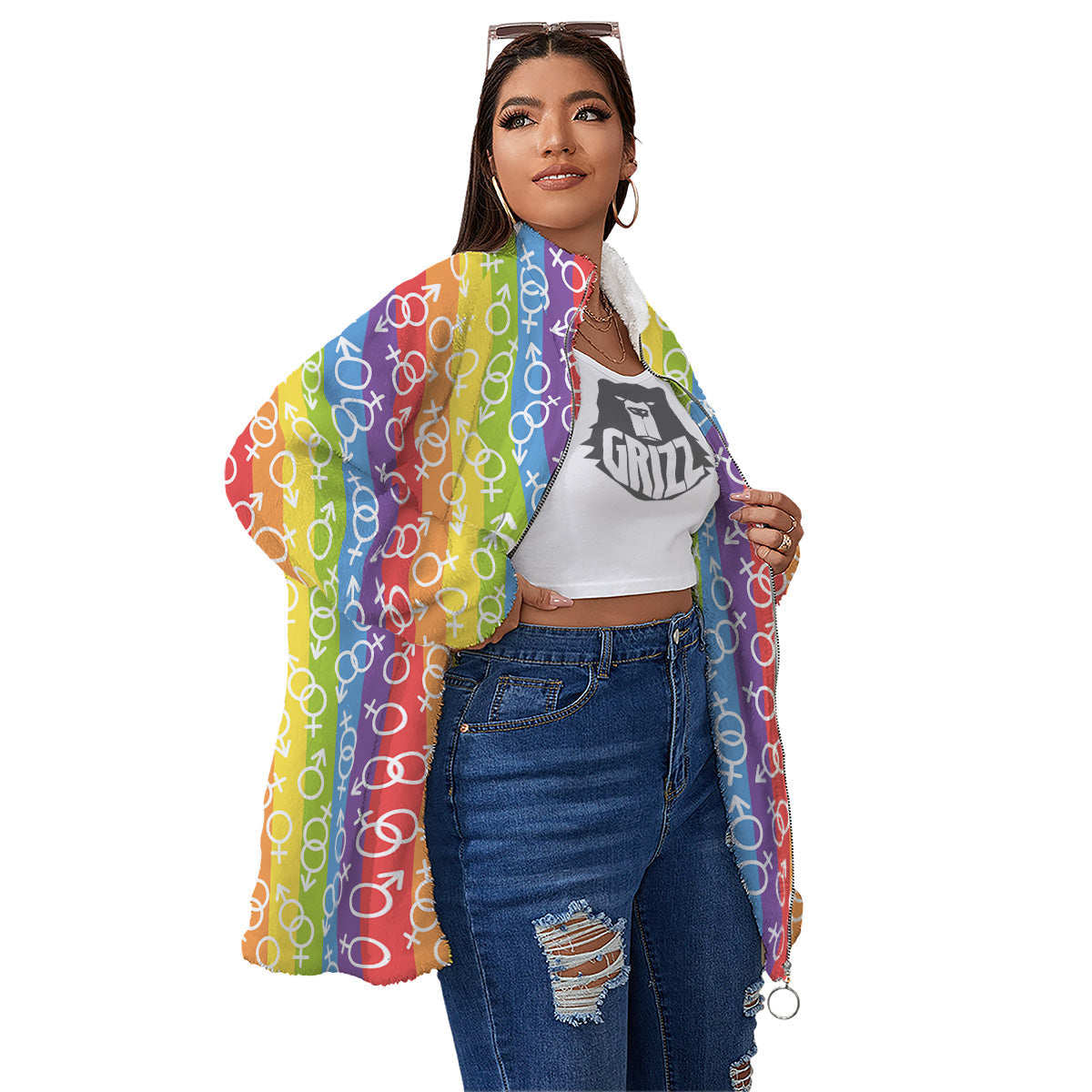 LGBT Symbols Rainbow Print Pattern Women's Sherpa Jacket-grizzshop