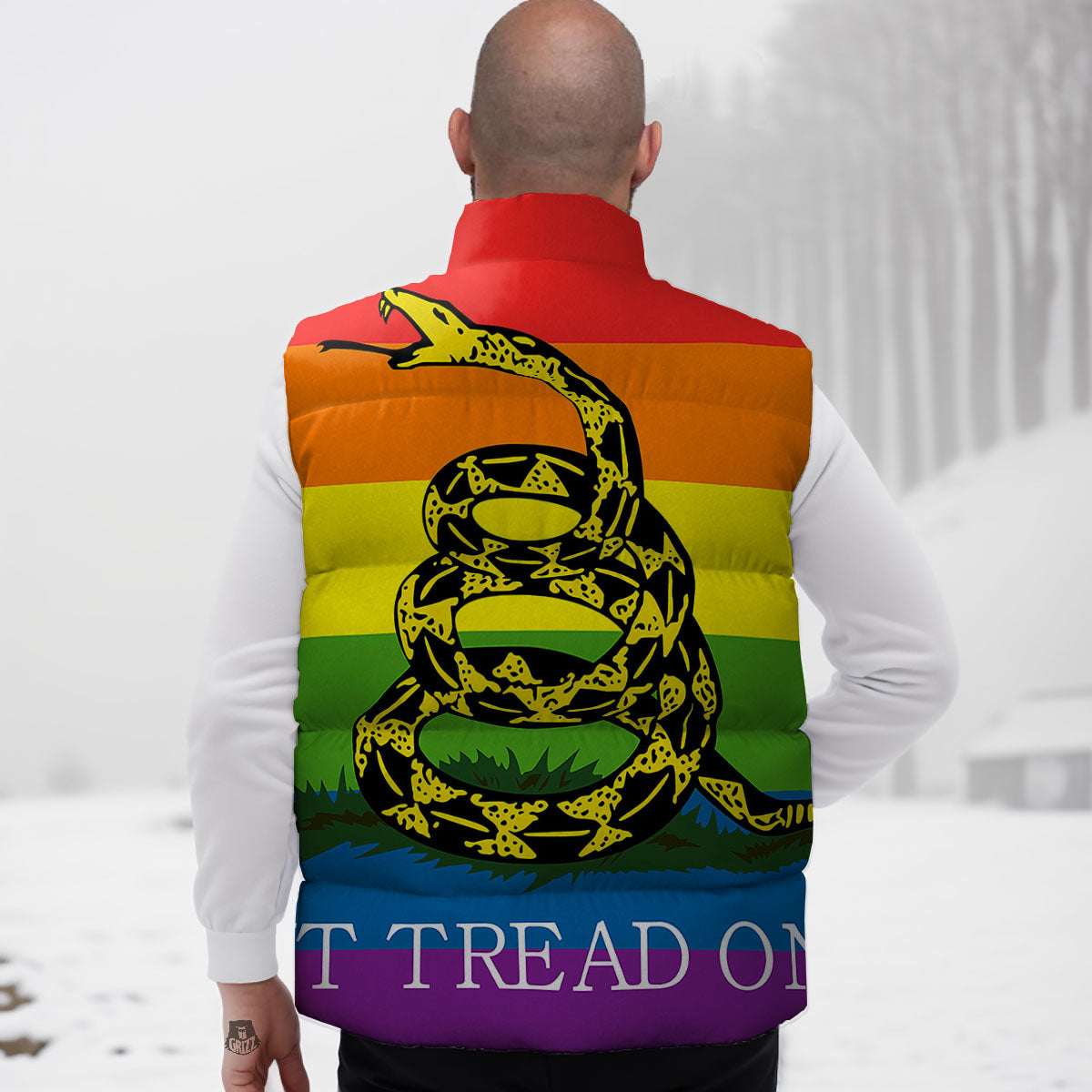 LGBT Gadsden Rainbow Flag Print Down Vest