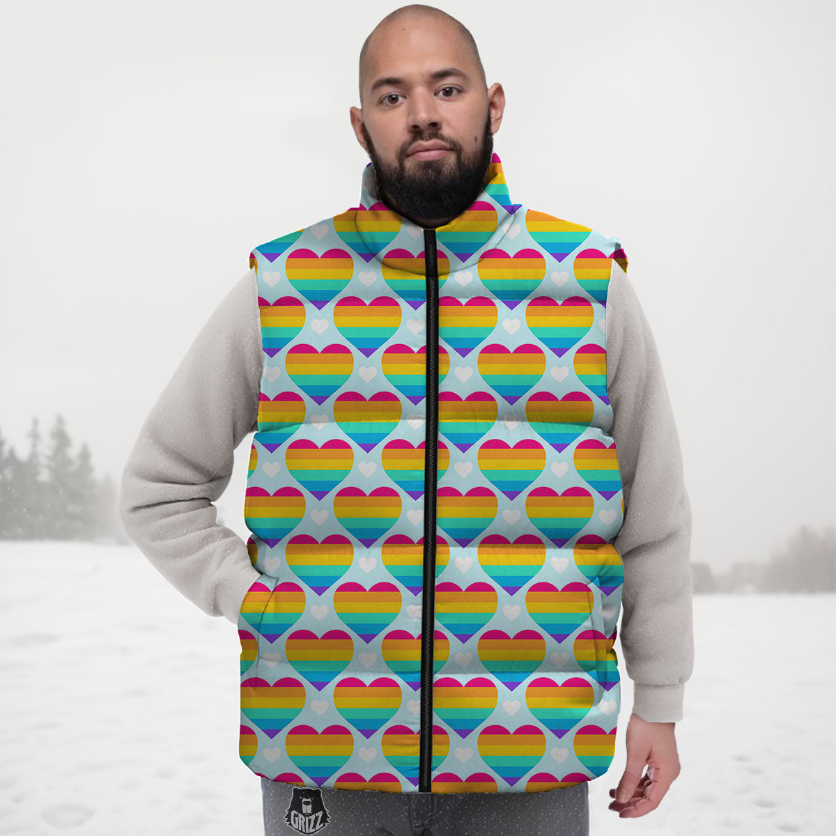 LGBT Heart Rainbow Print Pattern Down Vest