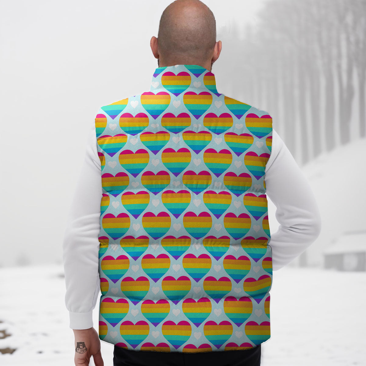 LGBT Heart Rainbow Print Pattern Down Vest