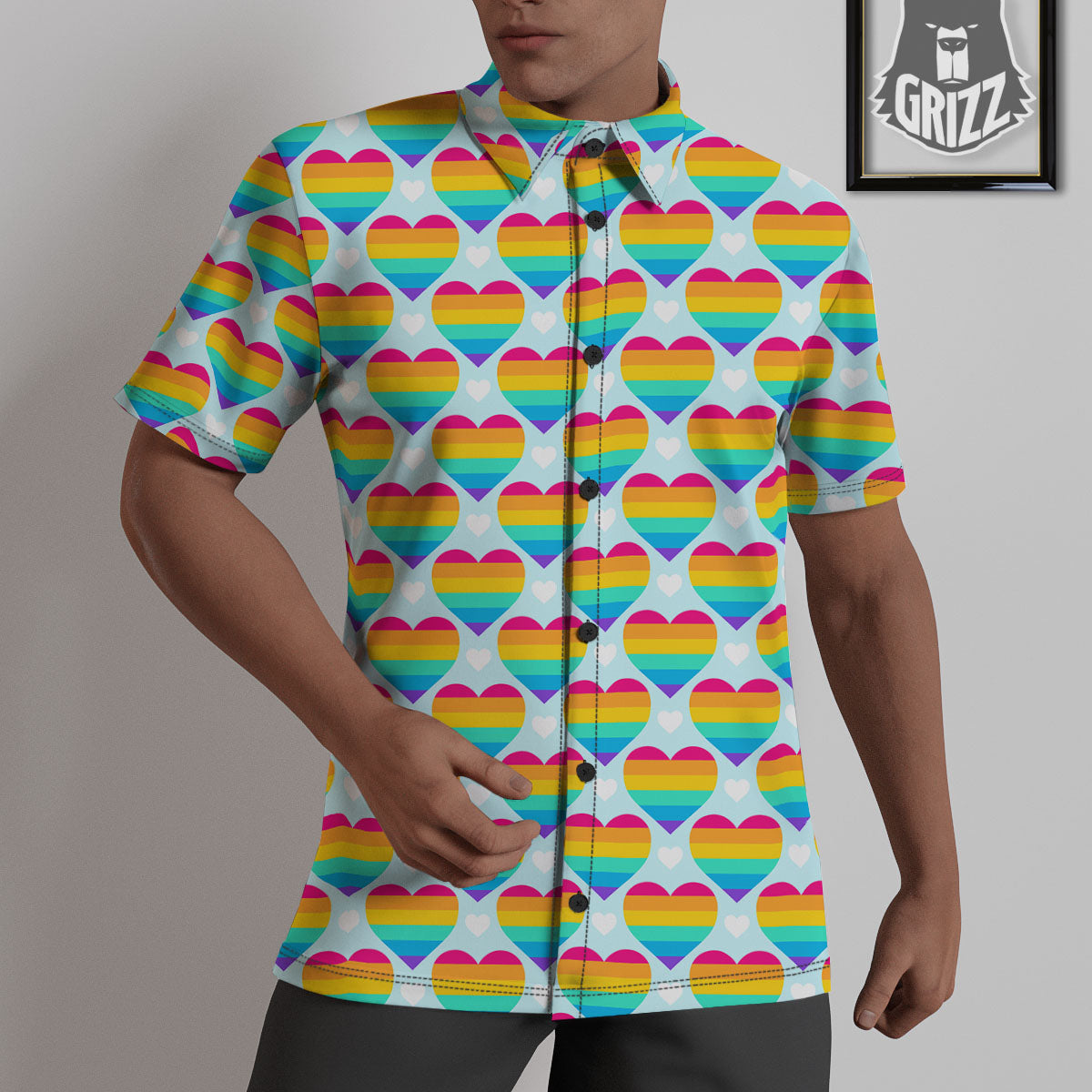 LGBT Heart Rainbow Print Pattern Untucked Shirts-grizzshop