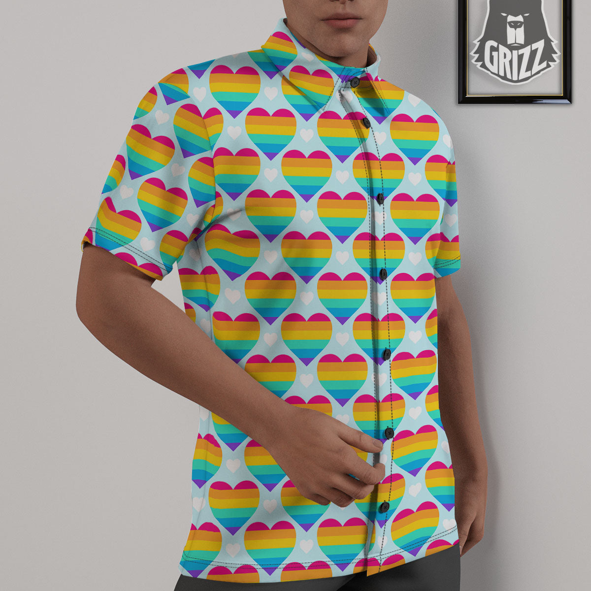 LGBT Heart Rainbow Print Pattern Untucked Shirts-grizzshop