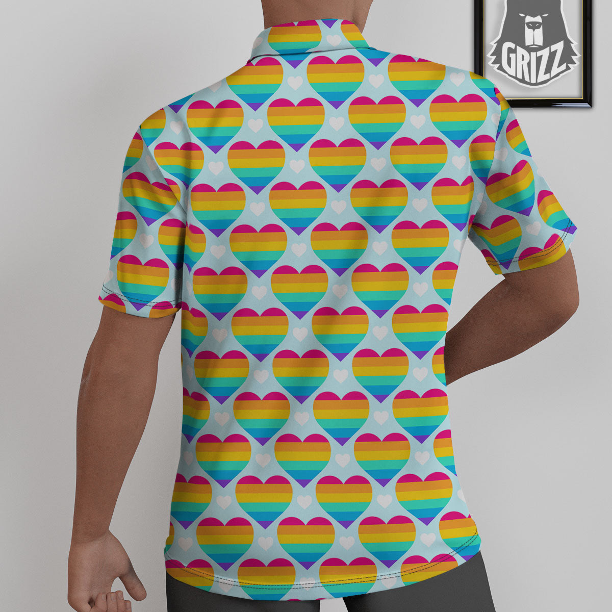 LGBT Heart Rainbow Print Pattern Untucked Shirts-grizzshop