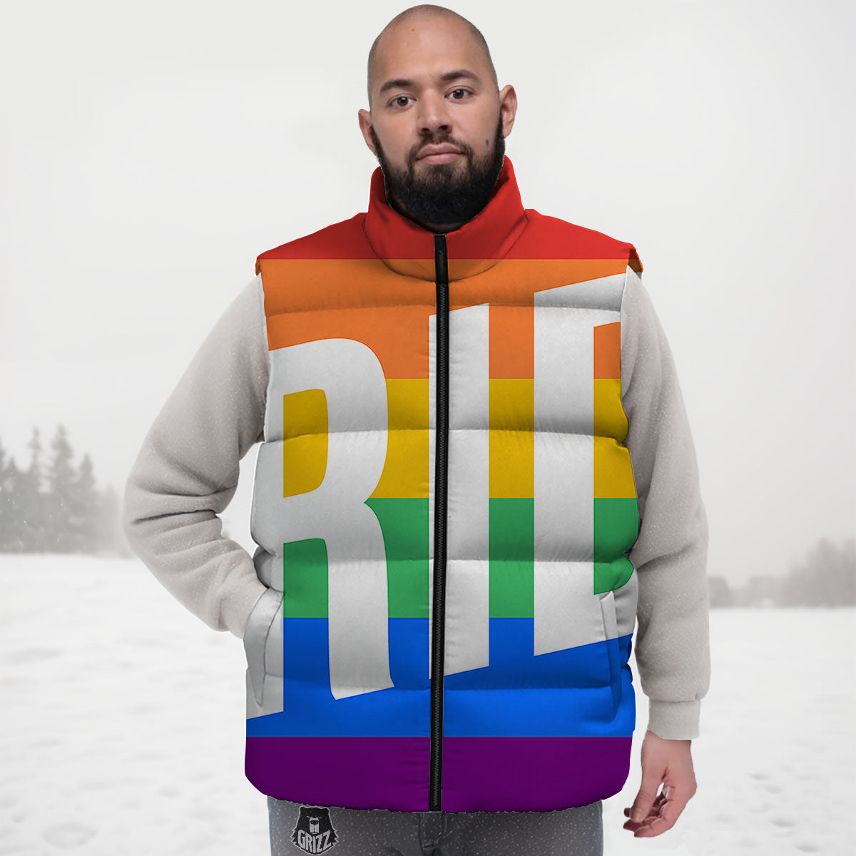 LGBT Pride Flag Pattern Print Down Vest