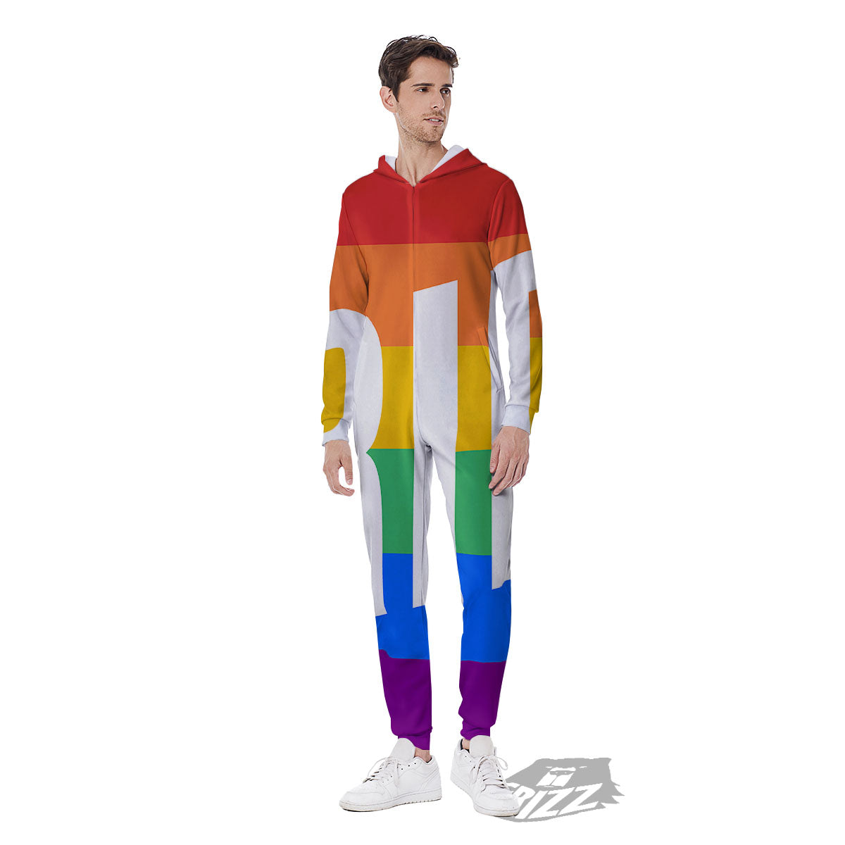 LGBT Pride Flag Pattern Print Men's Jumpsuit-grizzshop