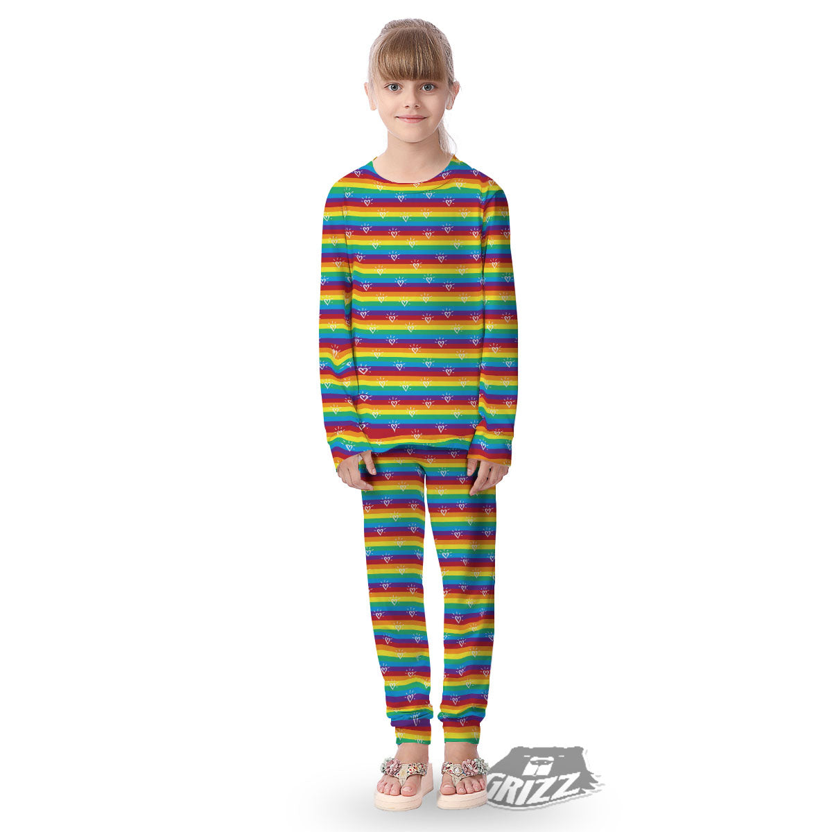 LGBT Stripes Abstract Rainbow Print Kid's Pajamas-grizzshop