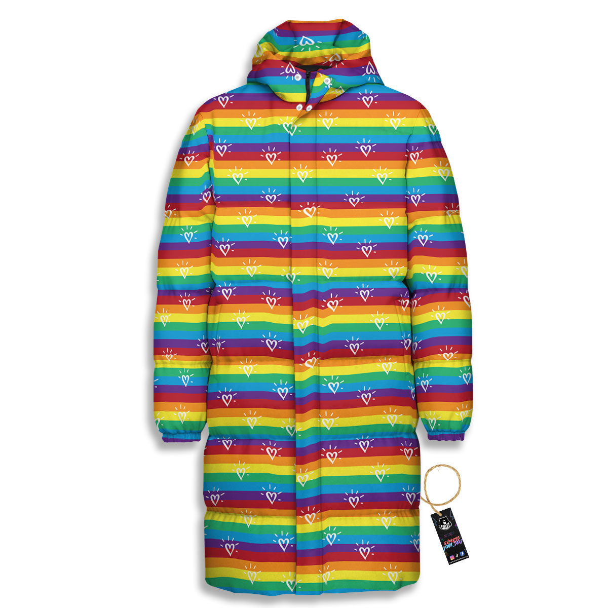 LGBT Stripes Abstract Rainbow Print Long Down Jacket-grizzshop