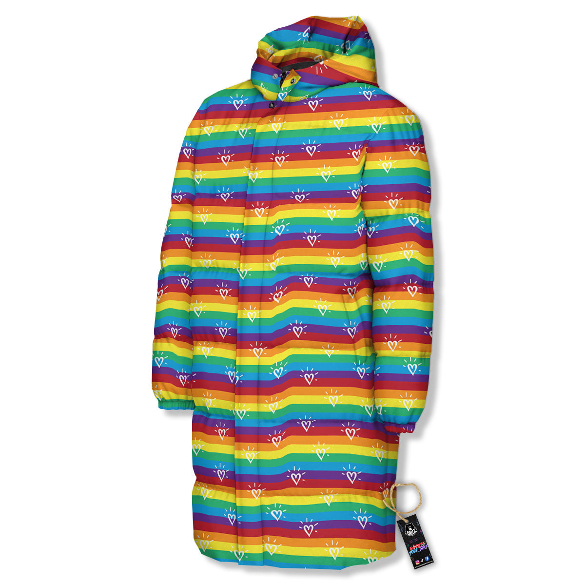 LGBT Stripes Abstract Rainbow Print Long Down Jacket-grizzshop