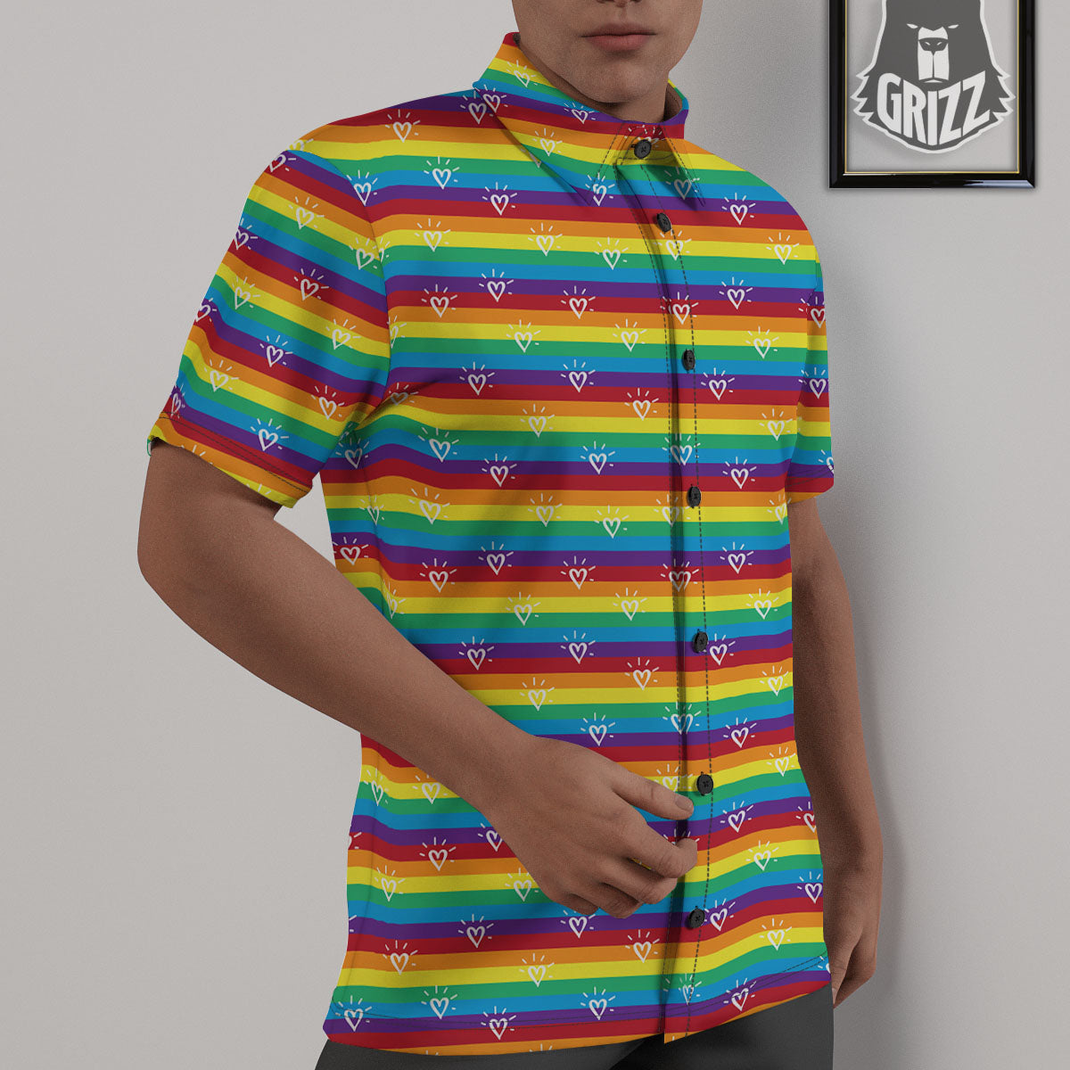 LGBT Stripes Abstract Rainbow Print Untucked Shirts-grizzshop