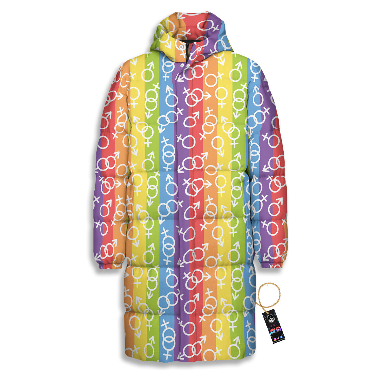 LGBT Symbols Rainbow Print Pattern Long Down Jacket-grizzshop