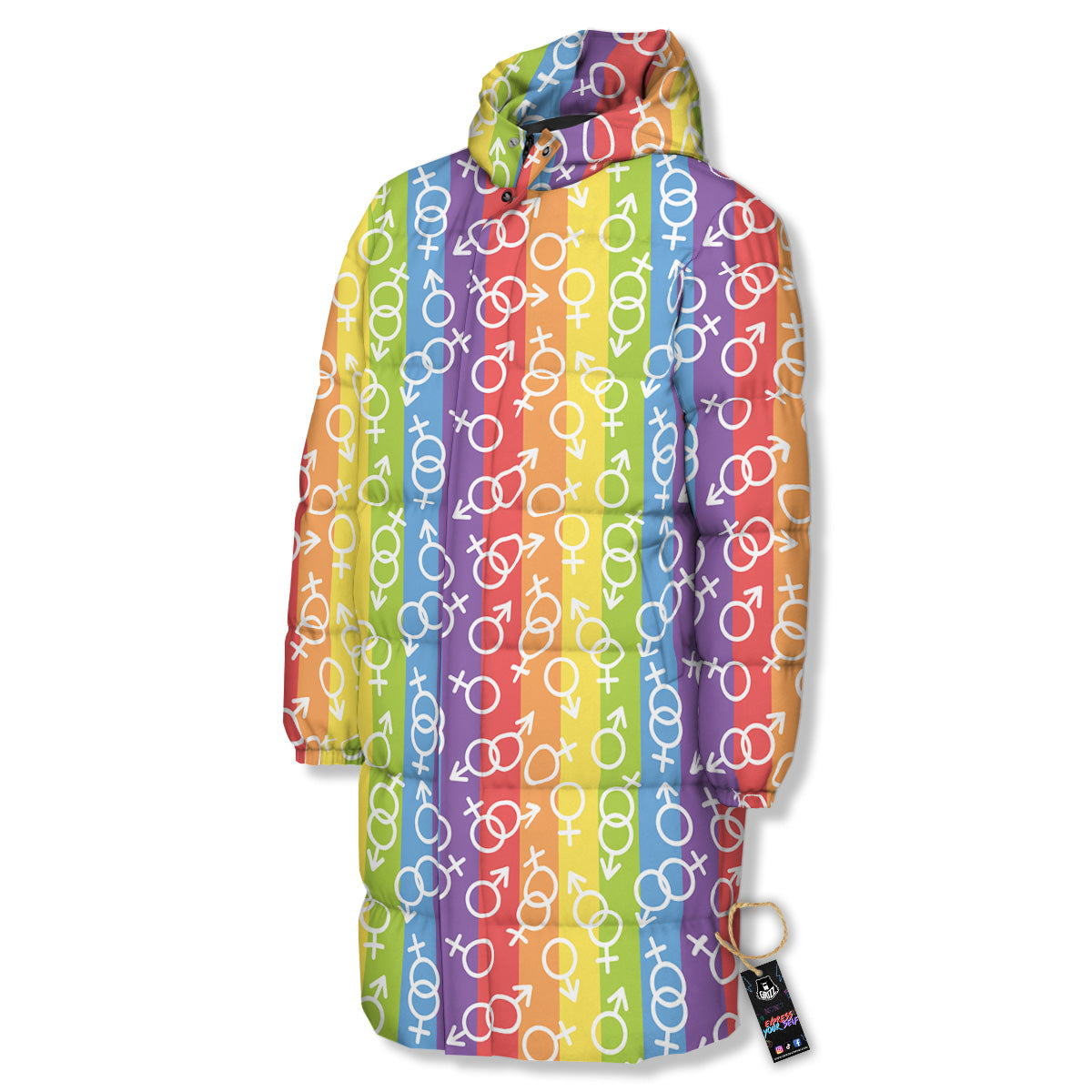 LGBT Symbols Rainbow Print Pattern Long Down Jacket-grizzshop