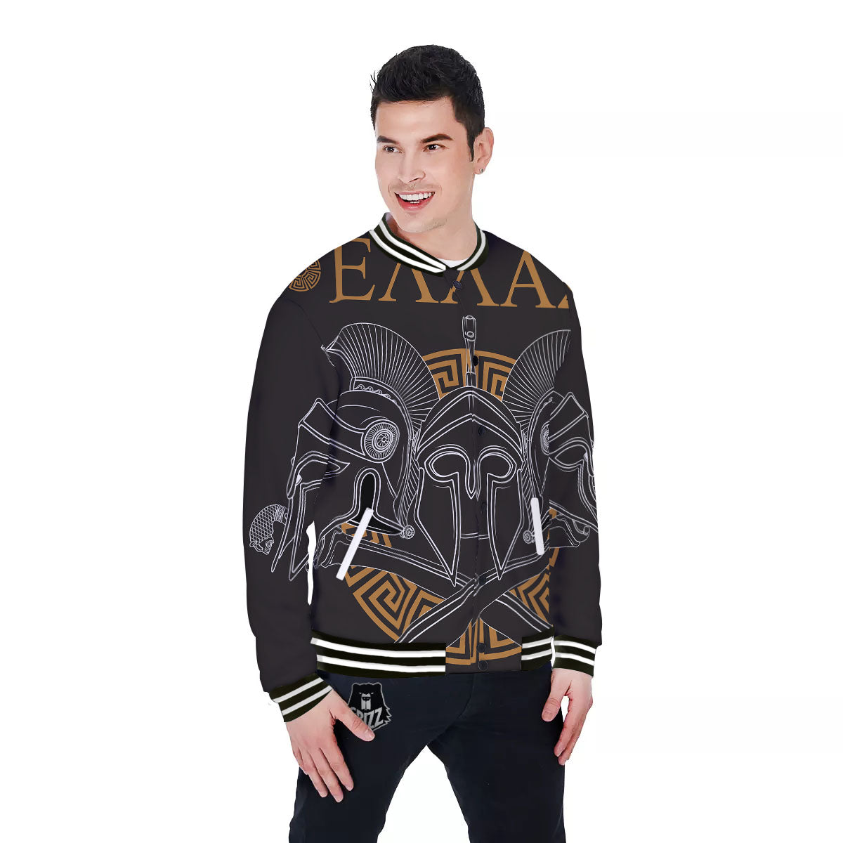 Labe Spartan Molon Print Baseball Jacket-grizzshop