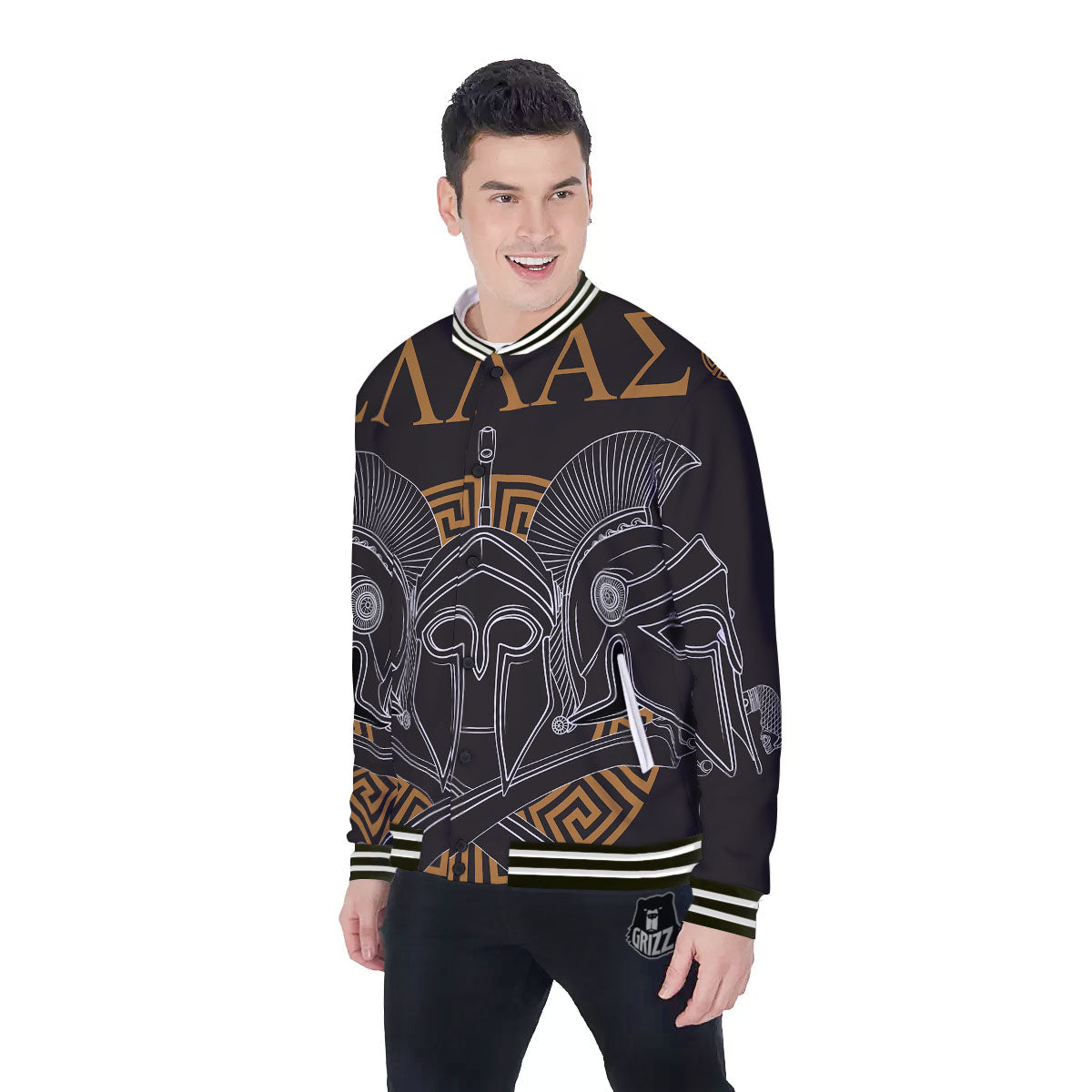 Labe Spartan Molon Print Baseball Jacket-grizzshop