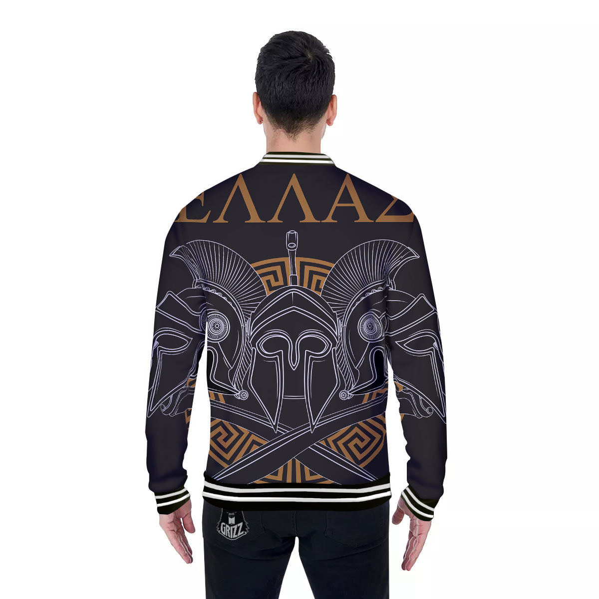 Labe Spartan Molon Print Baseball Jacket-grizzshop