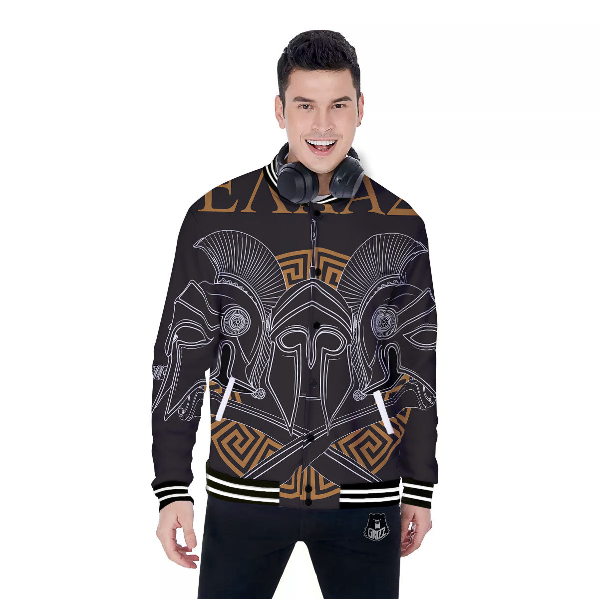 Labe Spartan Molon Print Baseball Jacket-grizzshop