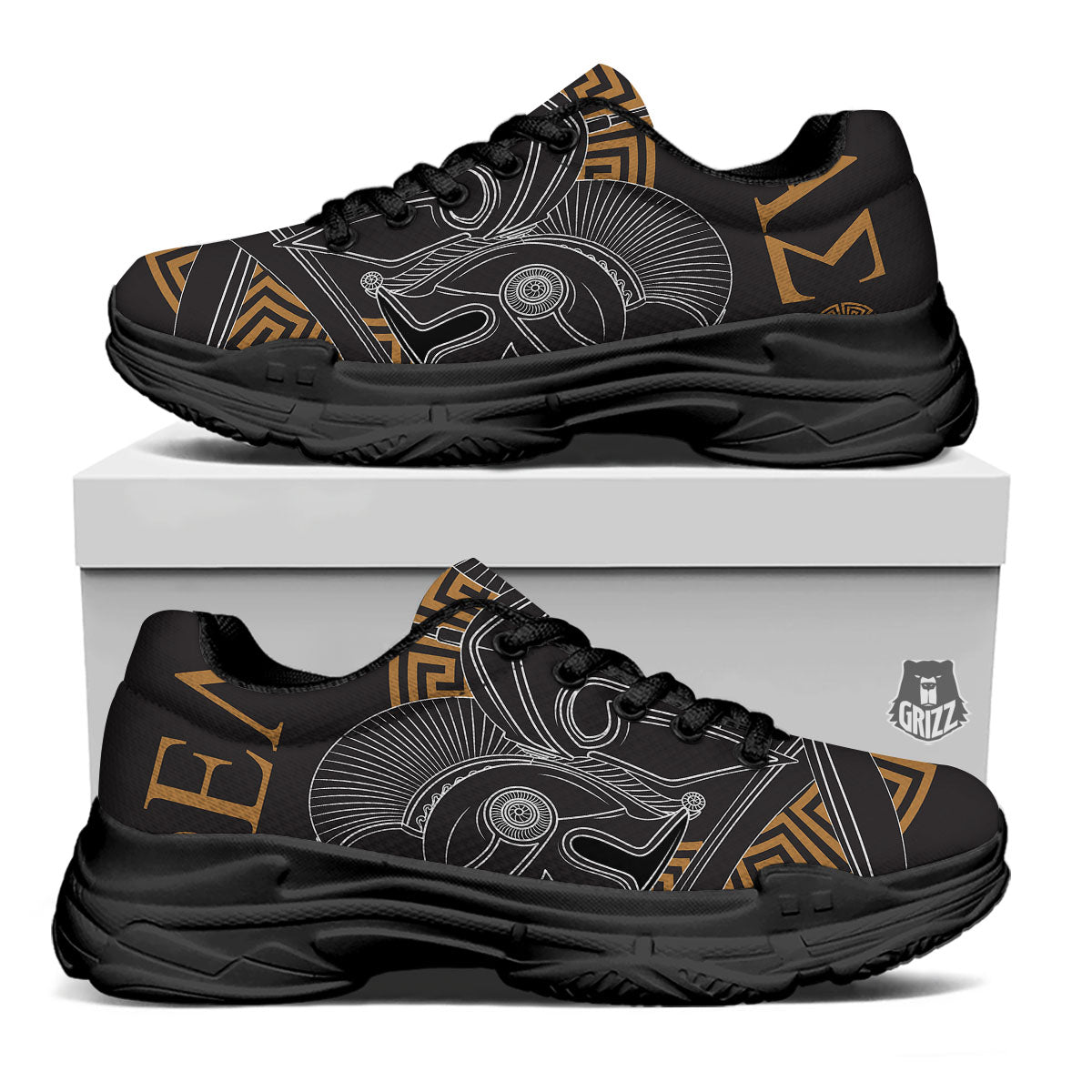 Labe Spartan Molon Print Black Chunky Shoes-grizzshop