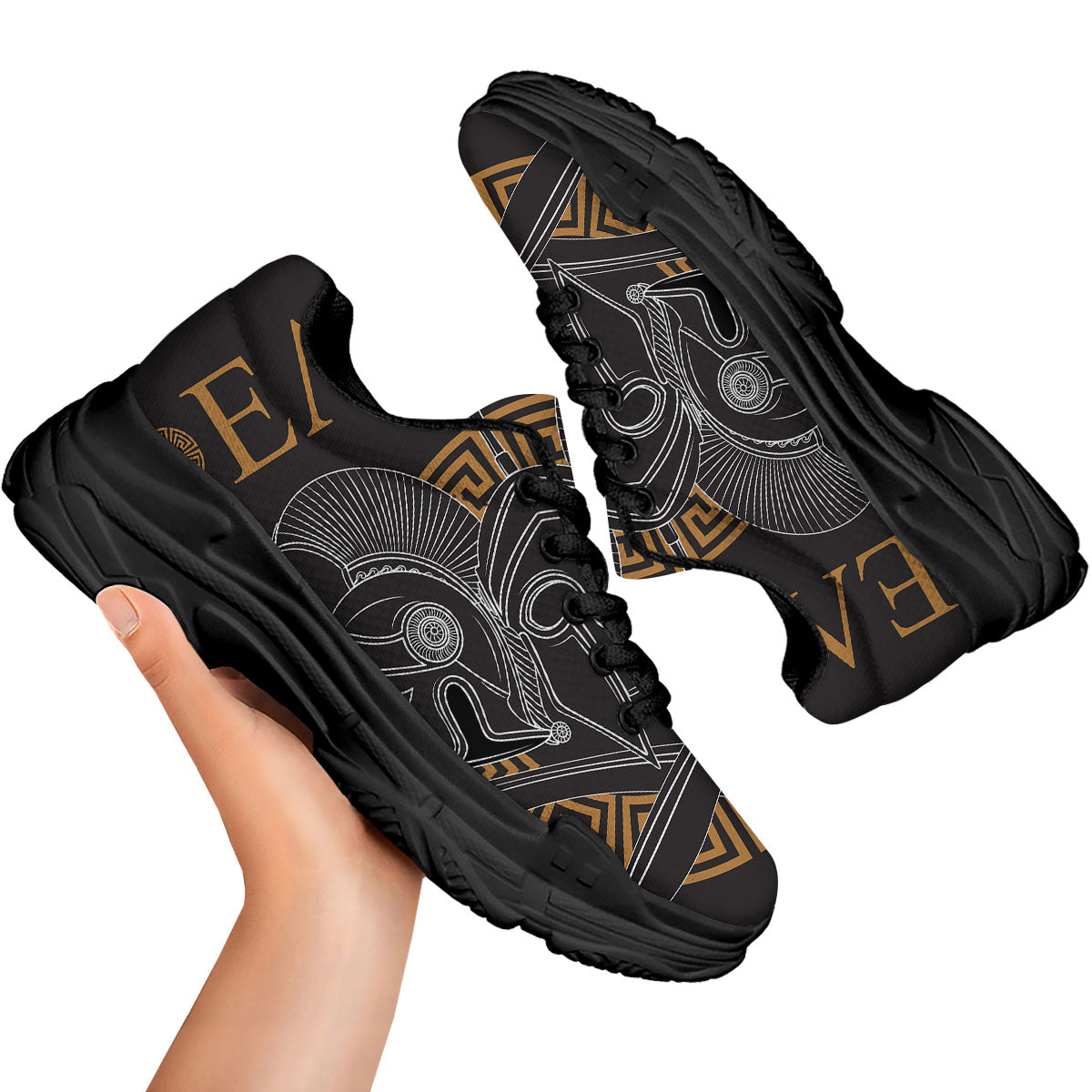 Labe Spartan Molon Print Black Chunky Shoes-grizzshop