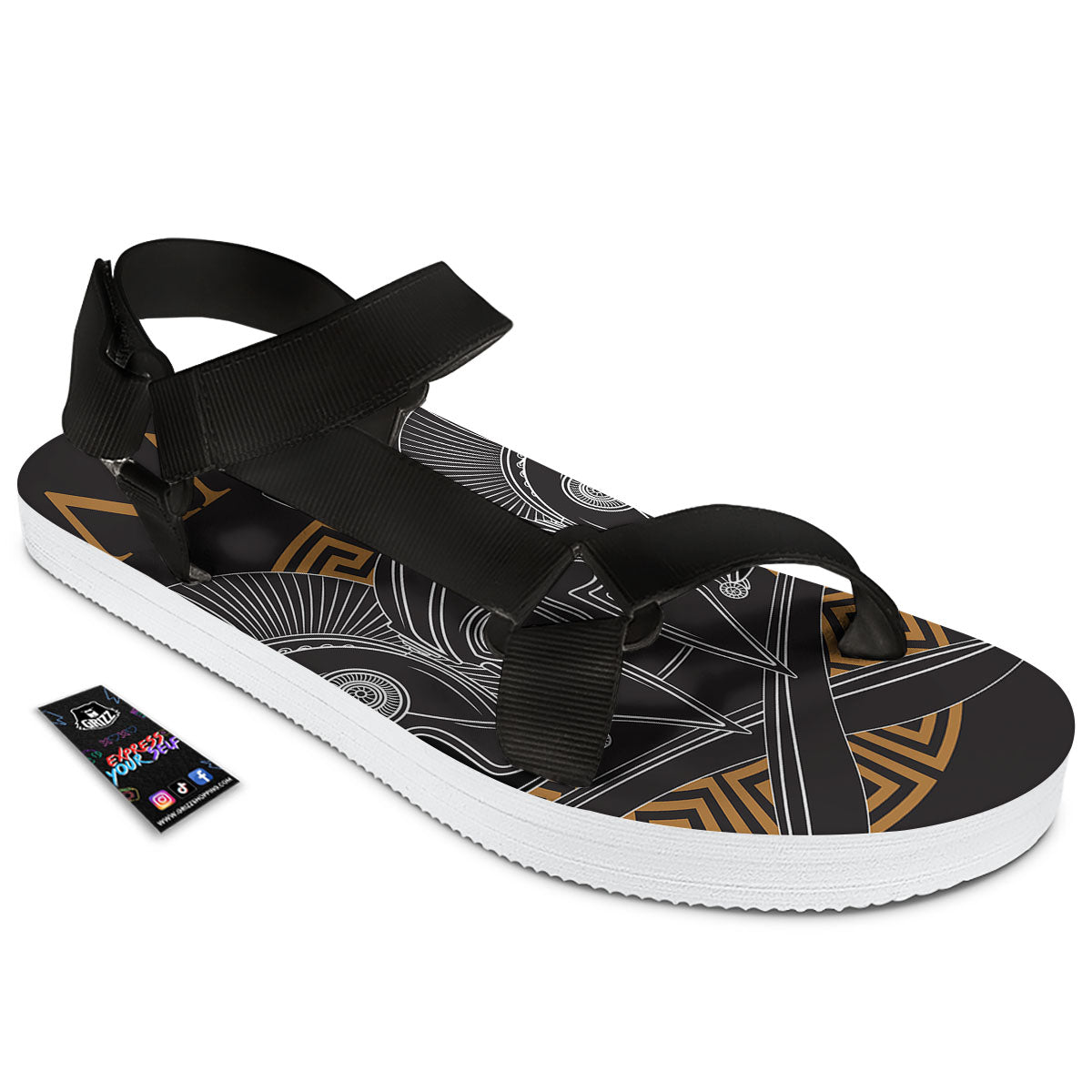 Labe Spartan Molon Print Black Open Toe Sandals-grizzshop