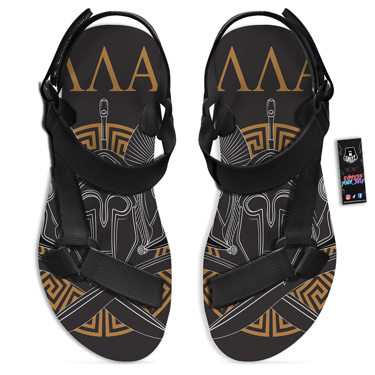 Labe Spartan Molon Print Black Open Toe Sandals-grizzshop