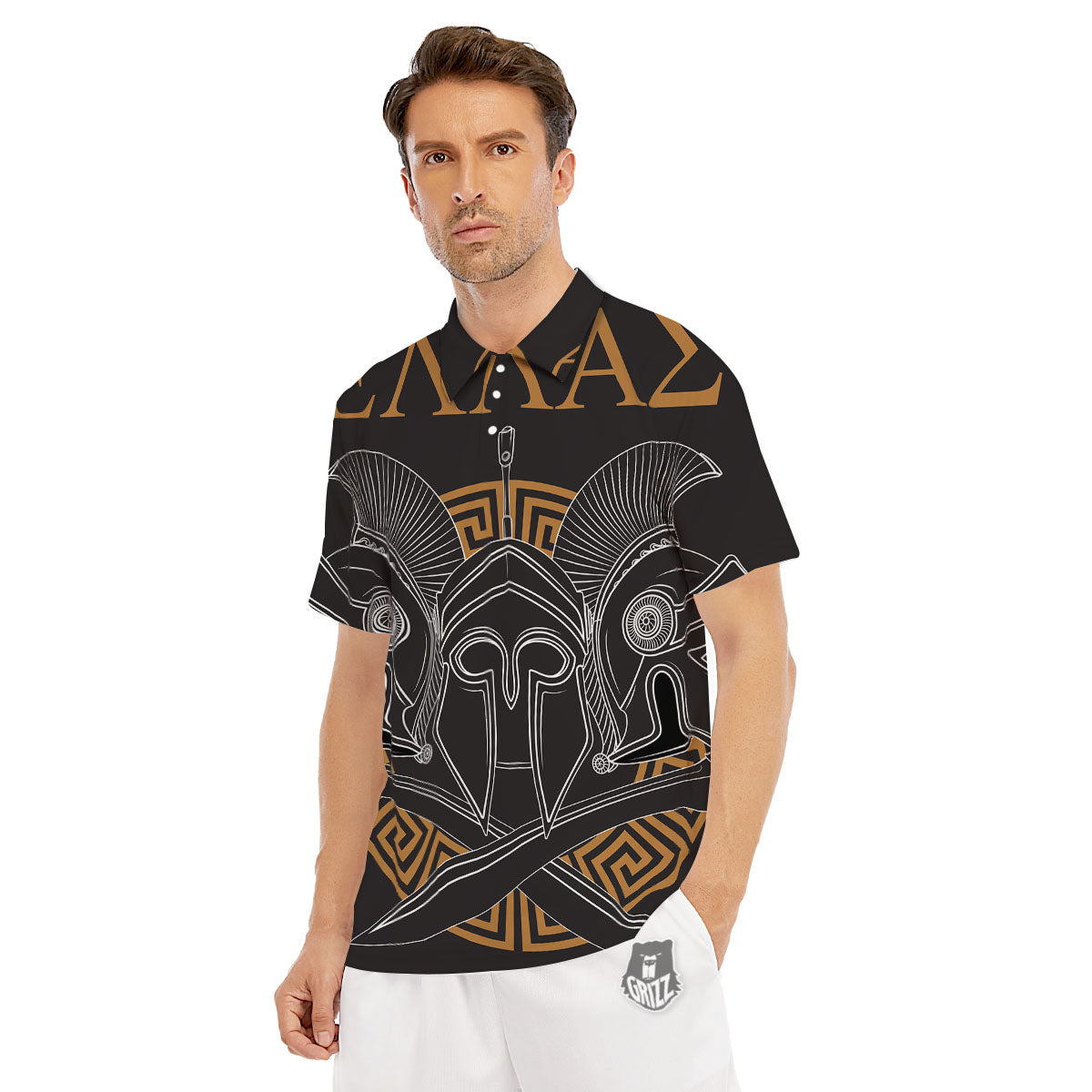 Labe Spartan Molon Print Men's Golf Shirts-grizzshop