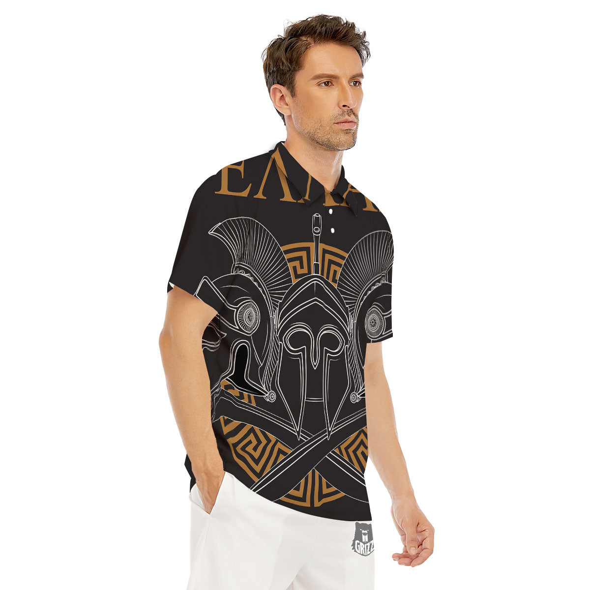 Labe Spartan Molon Print Men's Golf Shirts-grizzshop