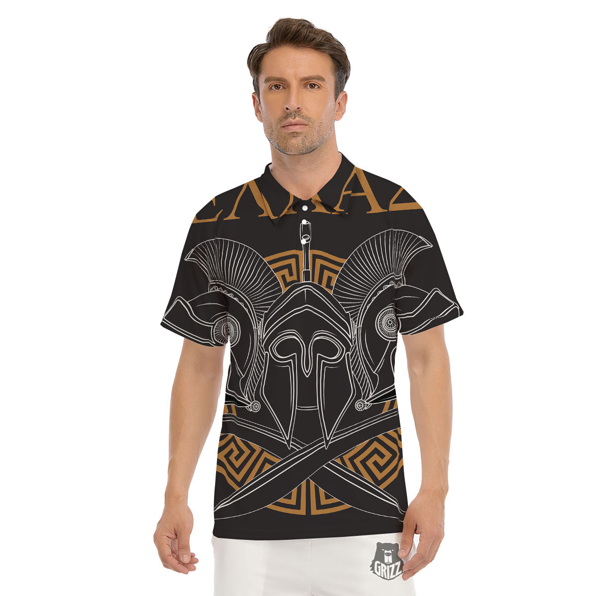 Labe Spartan Molon Print Men's Golf Shirts-grizzshop