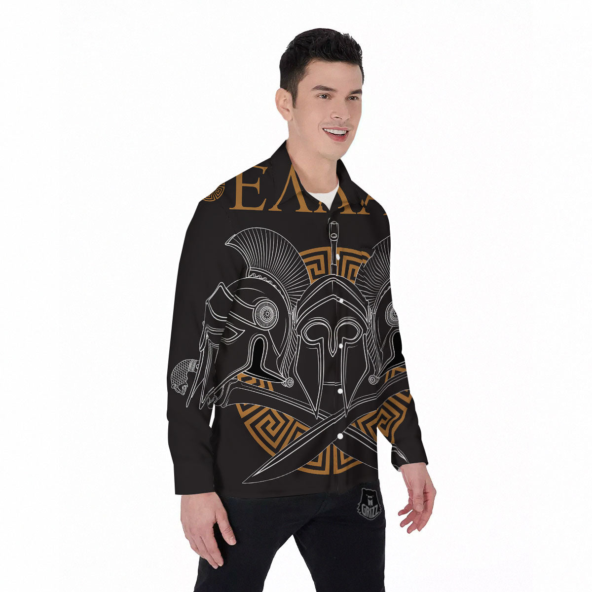 Labe Spartan Molon Print Men's Long Sleeve Shirts-grizzshop