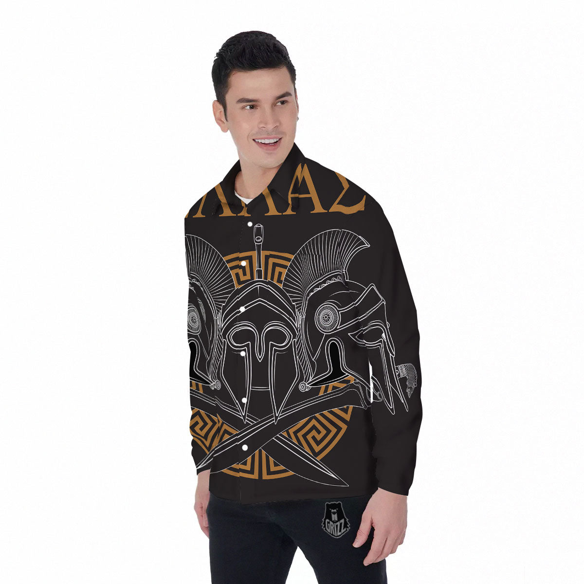 Labe Spartan Molon Print Men's Long Sleeve Shirts-grizzshop