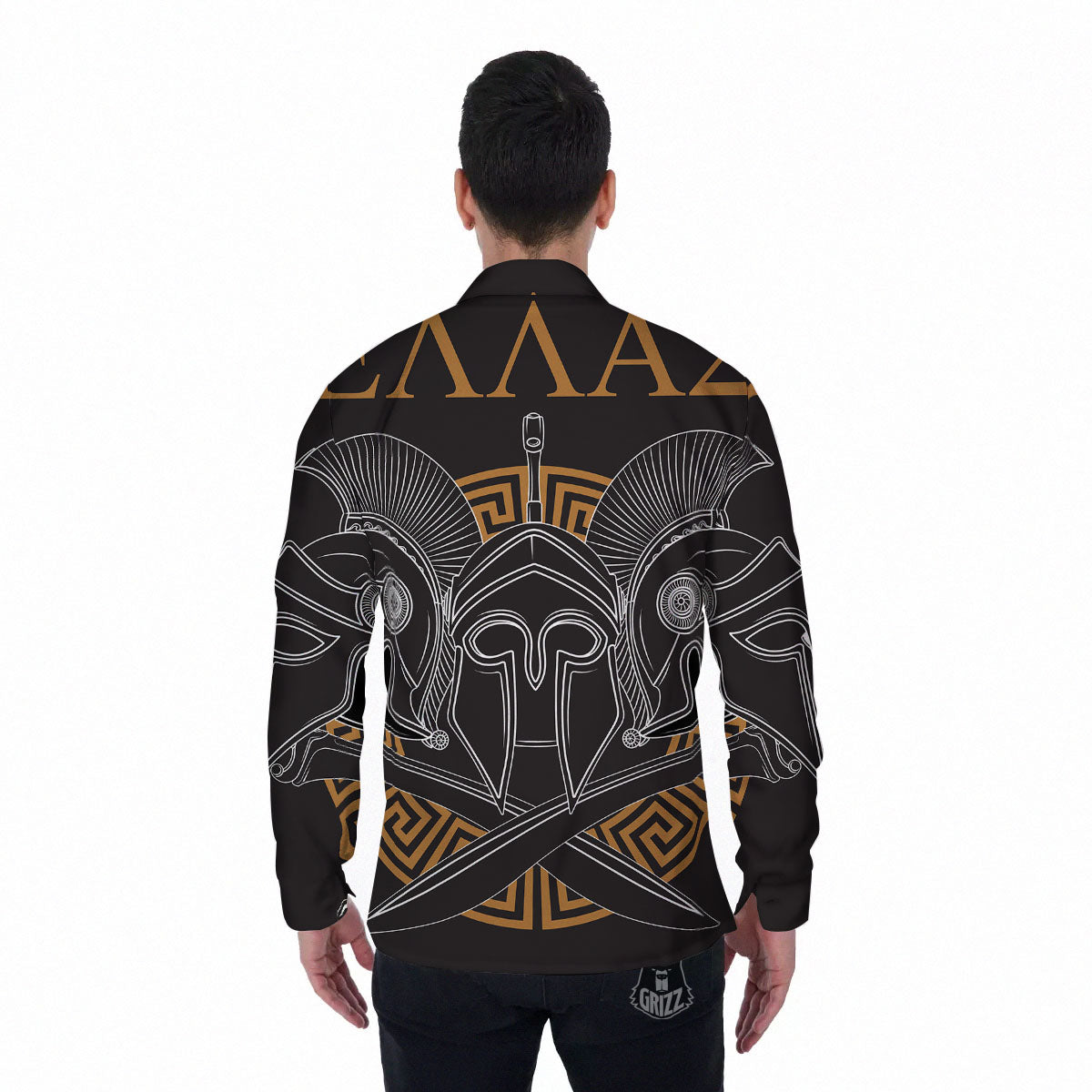 Labe Spartan Molon Print Men's Long Sleeve Shirts-grizzshop