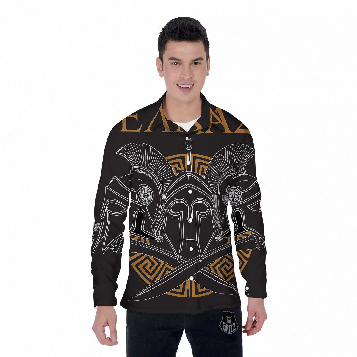 Labe Spartan Molon Print Men's Long Sleeve Shirts-grizzshop