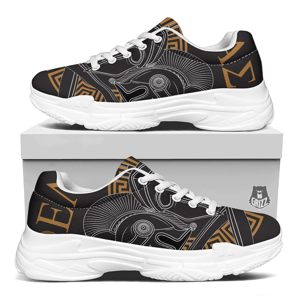 Labe Spartan Molon Print White Chunky Shoes-grizzshop