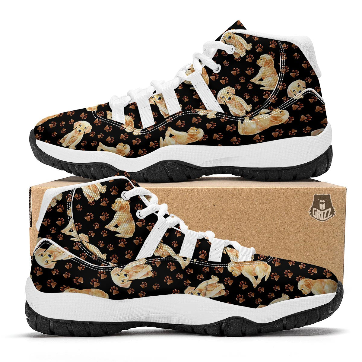 Labrador Dog Pattern Print White Bball Shoes-grizzshop
