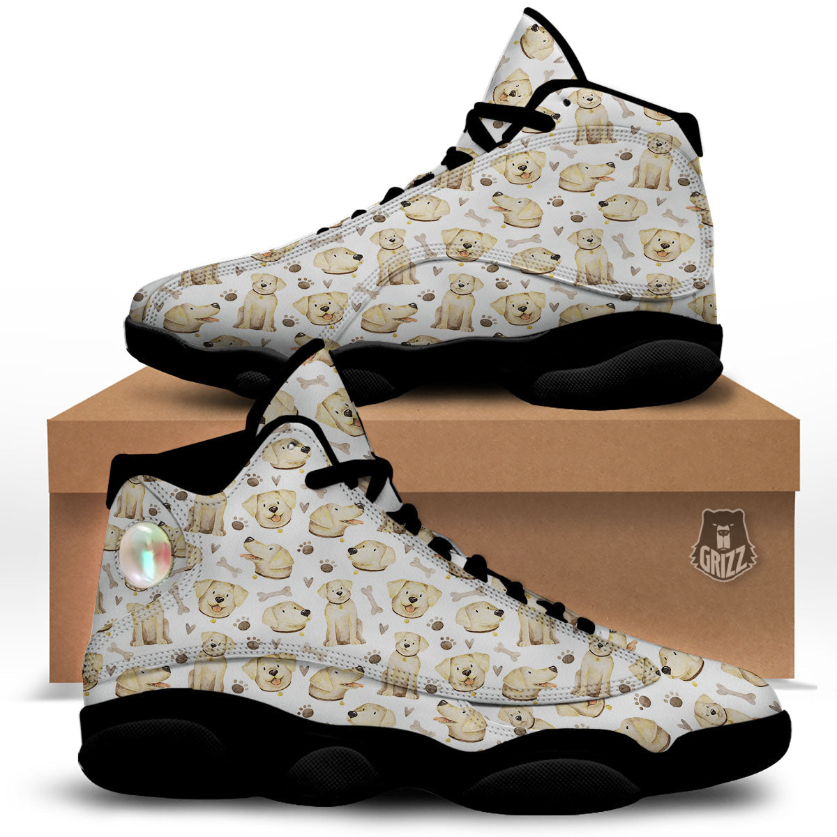Labrador Retriever Happy Print Pattern Black Basketball Shoes-grizzshop