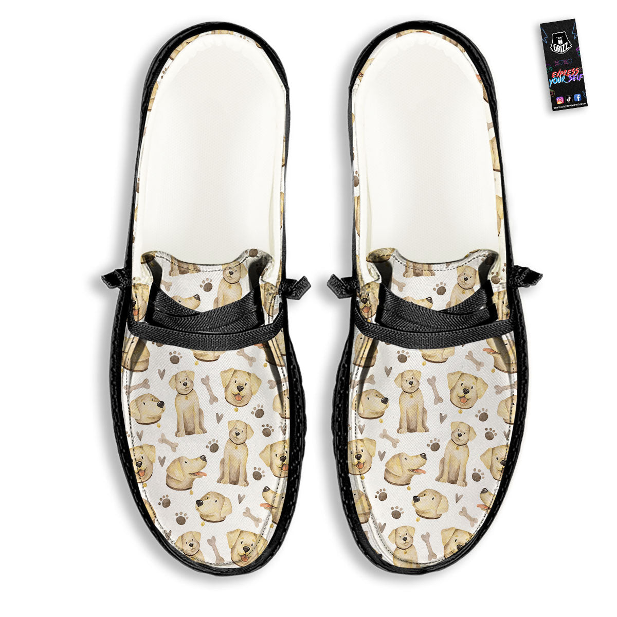 Labrador Retriever Happy Print Pattern Black Loafers-grizzshop