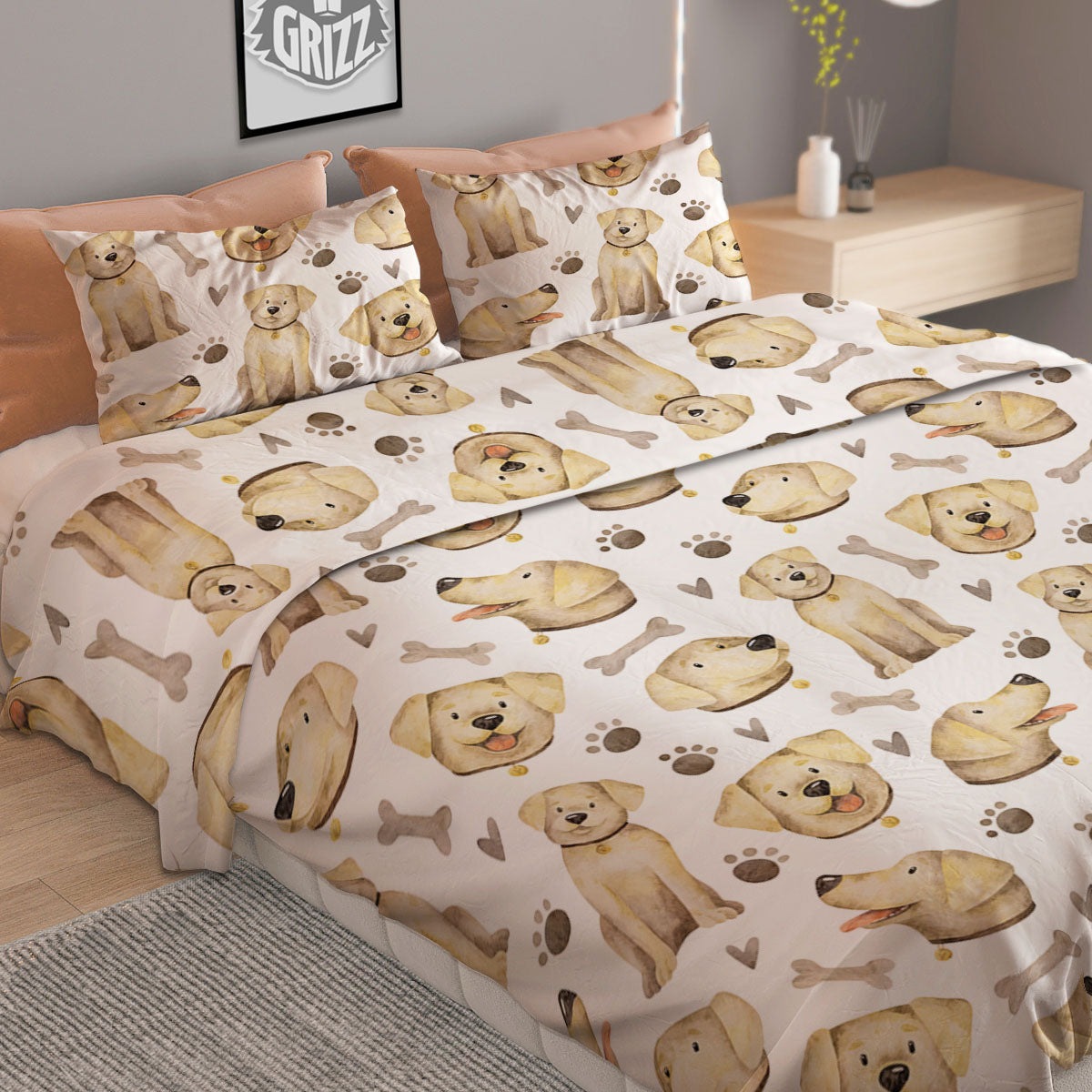 Labrador Retriever Happy Print Pattern Duvet Cover Bedding Set