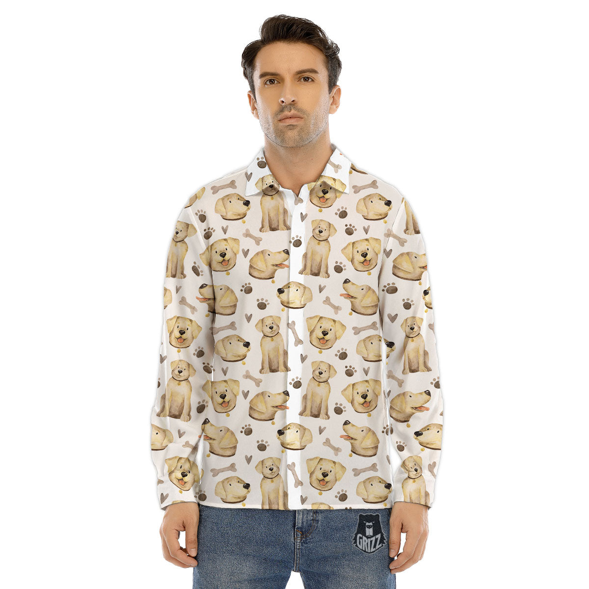Labrador Retriever Happy Print Pattern Men's Dress Shirts-grizzshop