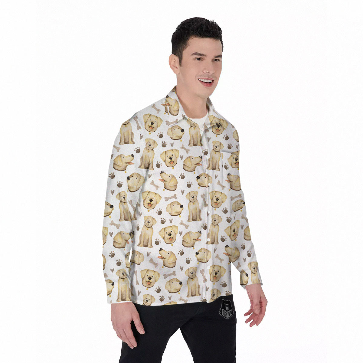Labrador Retriever Happy Print Pattern Men's Long Sleeve Shirts-grizzshop