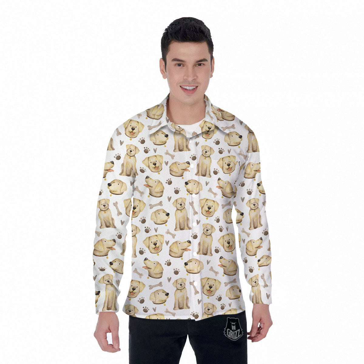 Labrador Retriever Happy Print Pattern Men's Long Sleeve Shirts-grizzshop