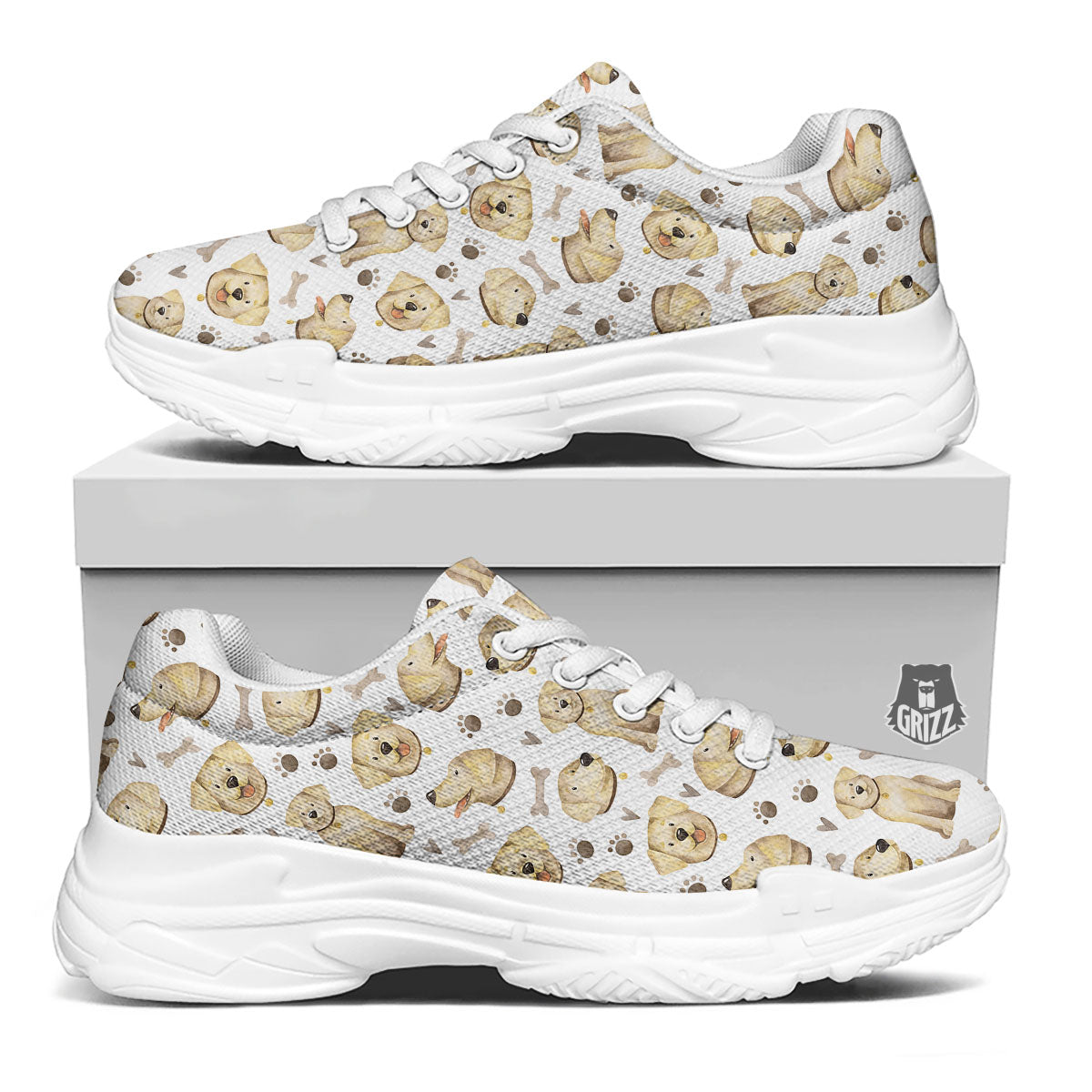 Labrador Retriever Happy Print Pattern White Chunky Shoes-grizzshop