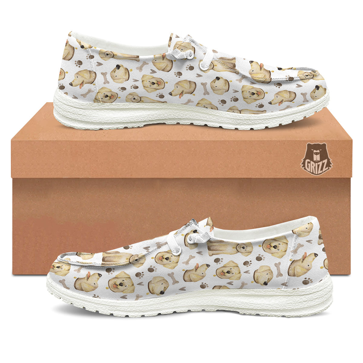 Labrador Retriever Happy Print Pattern White Loafers-grizzshop