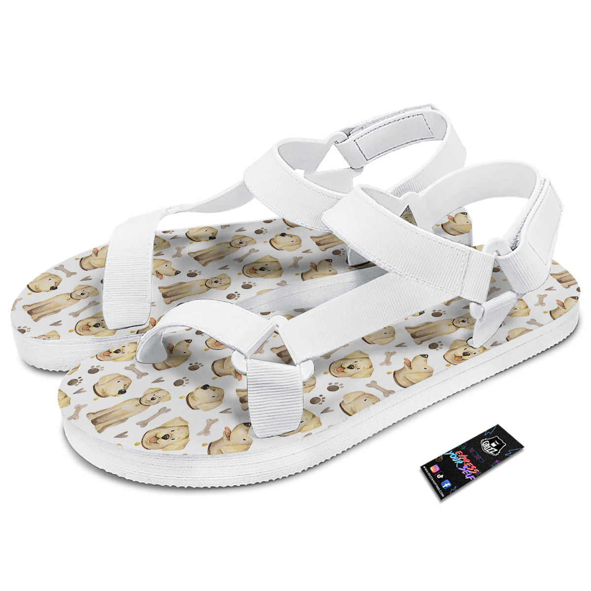 Labrador Retriever Happy Print Pattern White Open Toe Sandals-grizzshop