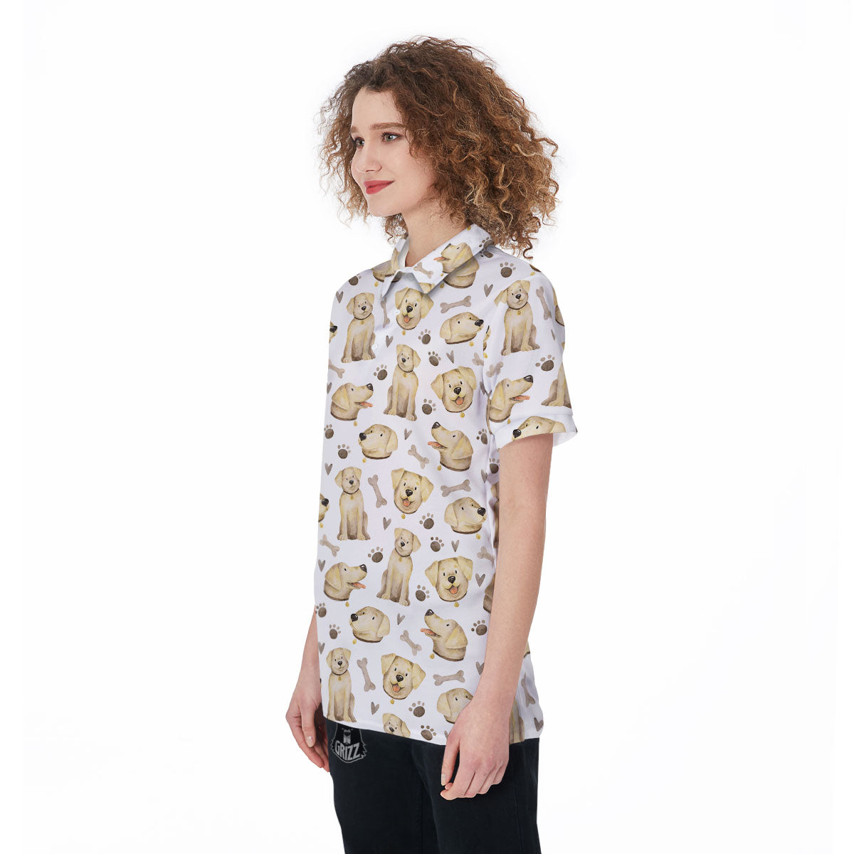 Labrador Retriever Happy Print Pattern Women's Golf Shirts-grizzshop