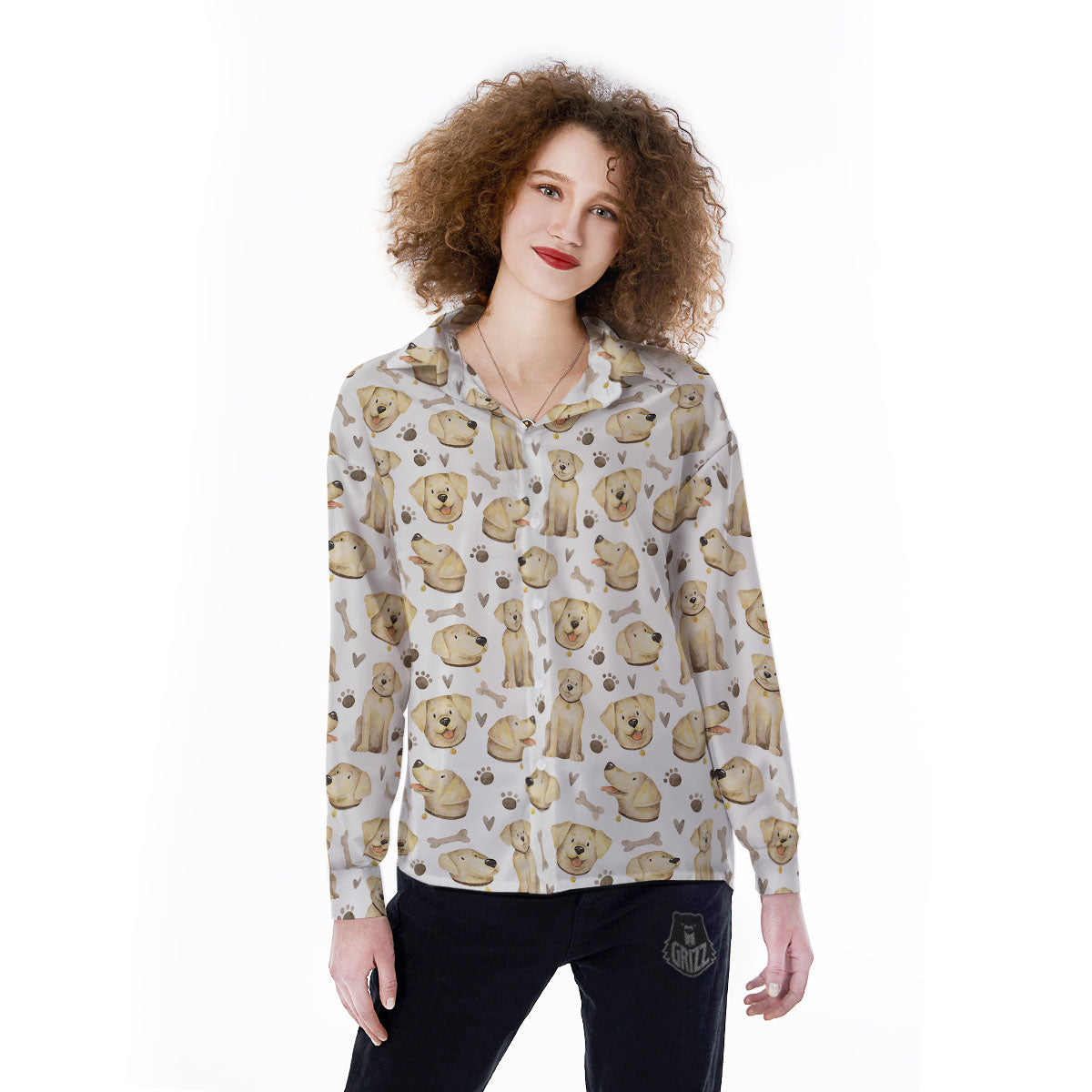 Labrador Retriever Happy Print Pattern Women's Long Sleeve Shirts-grizzshop