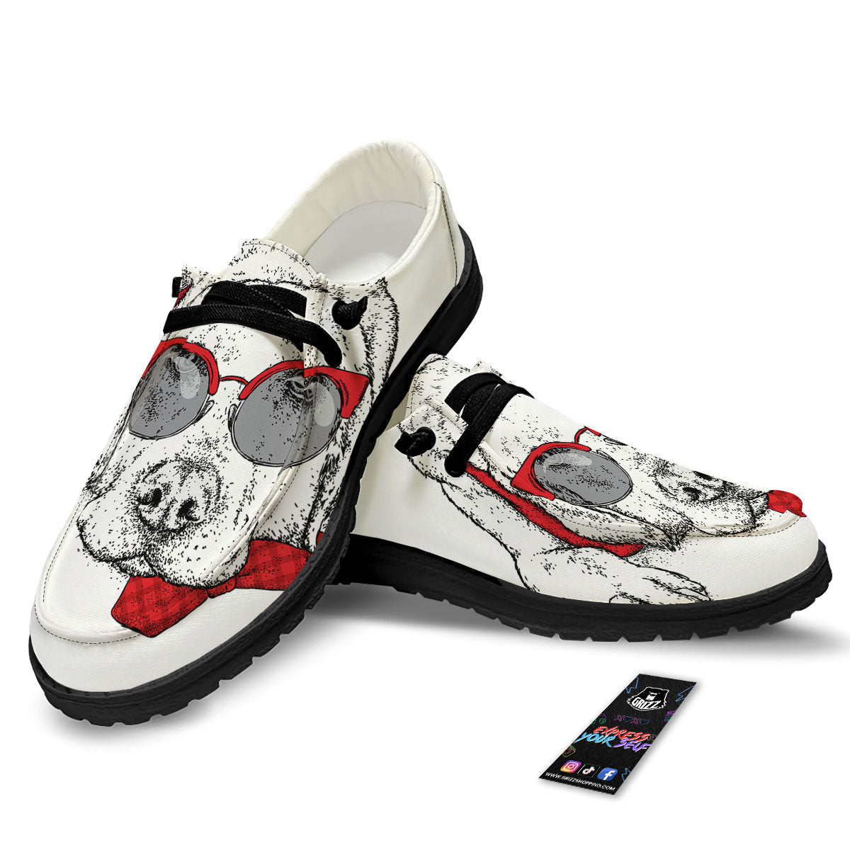 Labrador Retriever Hipster Print Black Loafers-grizzshop