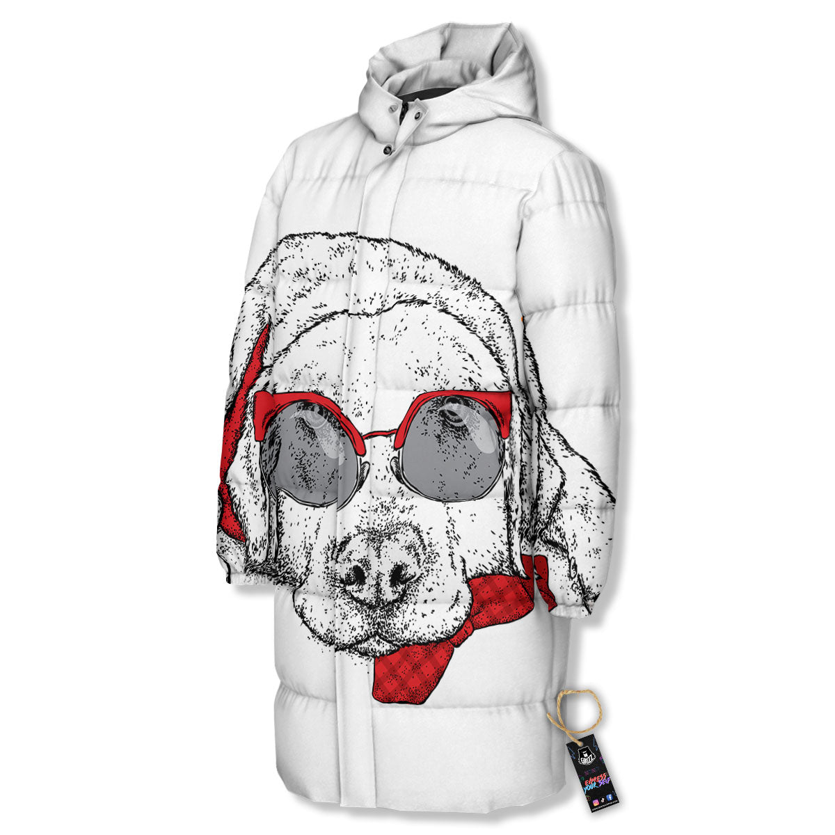 Labrador Retriever Hipster Print Long Down Jacket-grizzshop