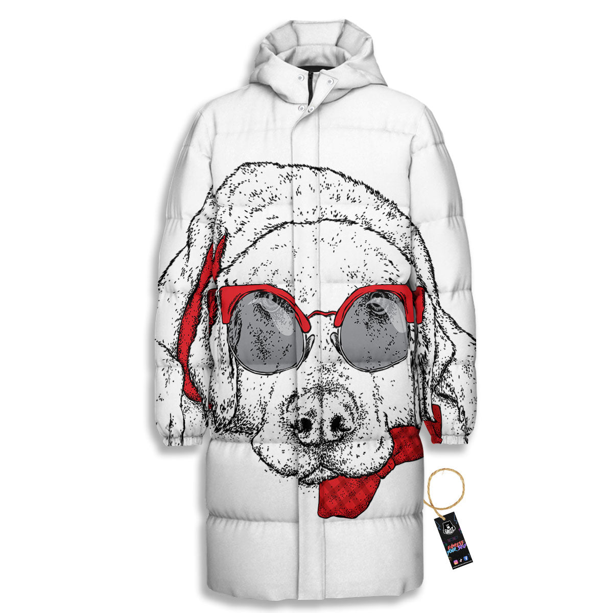 Labrador Retriever Hipster Print Long Down Jacket-grizzshop