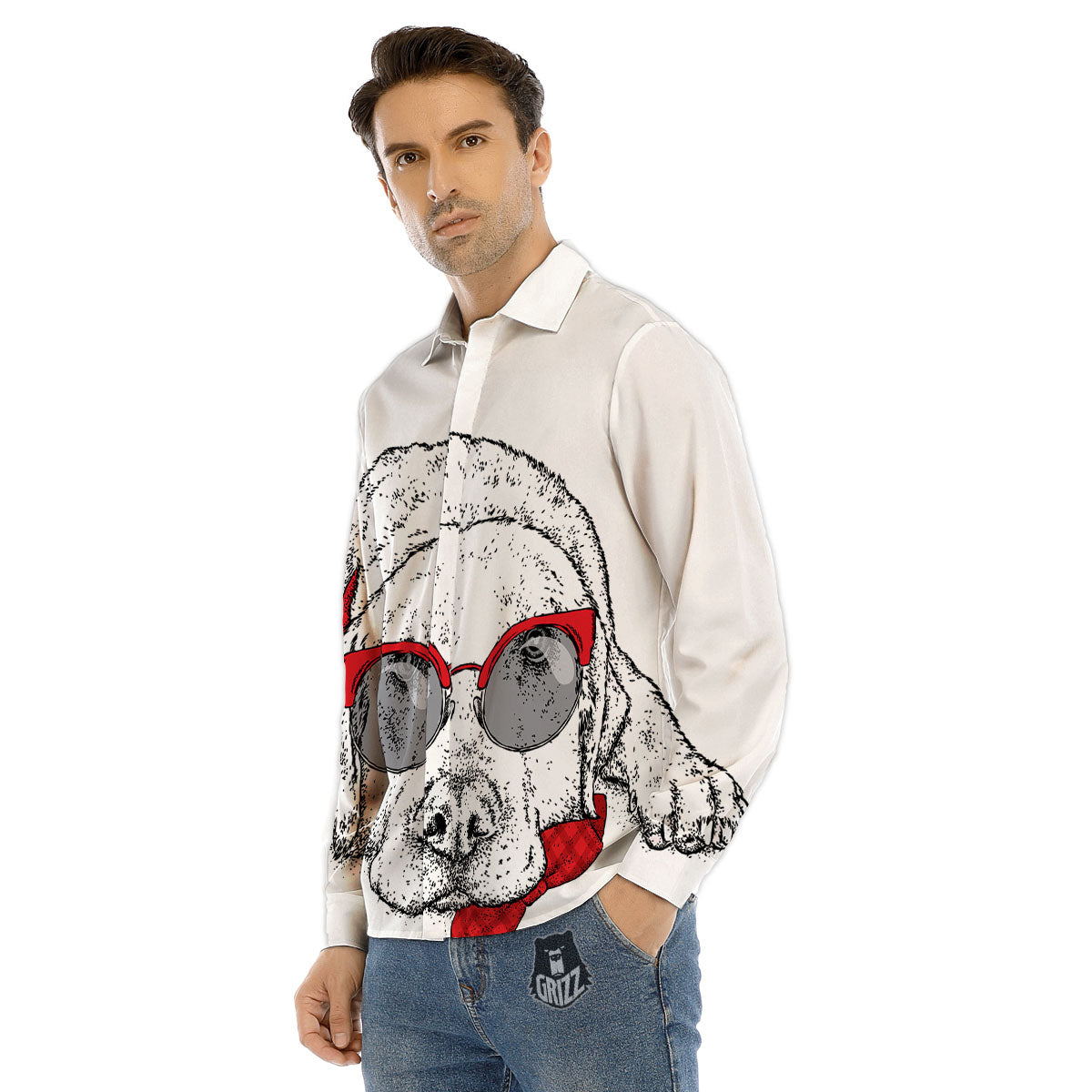 Labrador Retriever Hipster Print Men's Dress Shirts-grizzshop