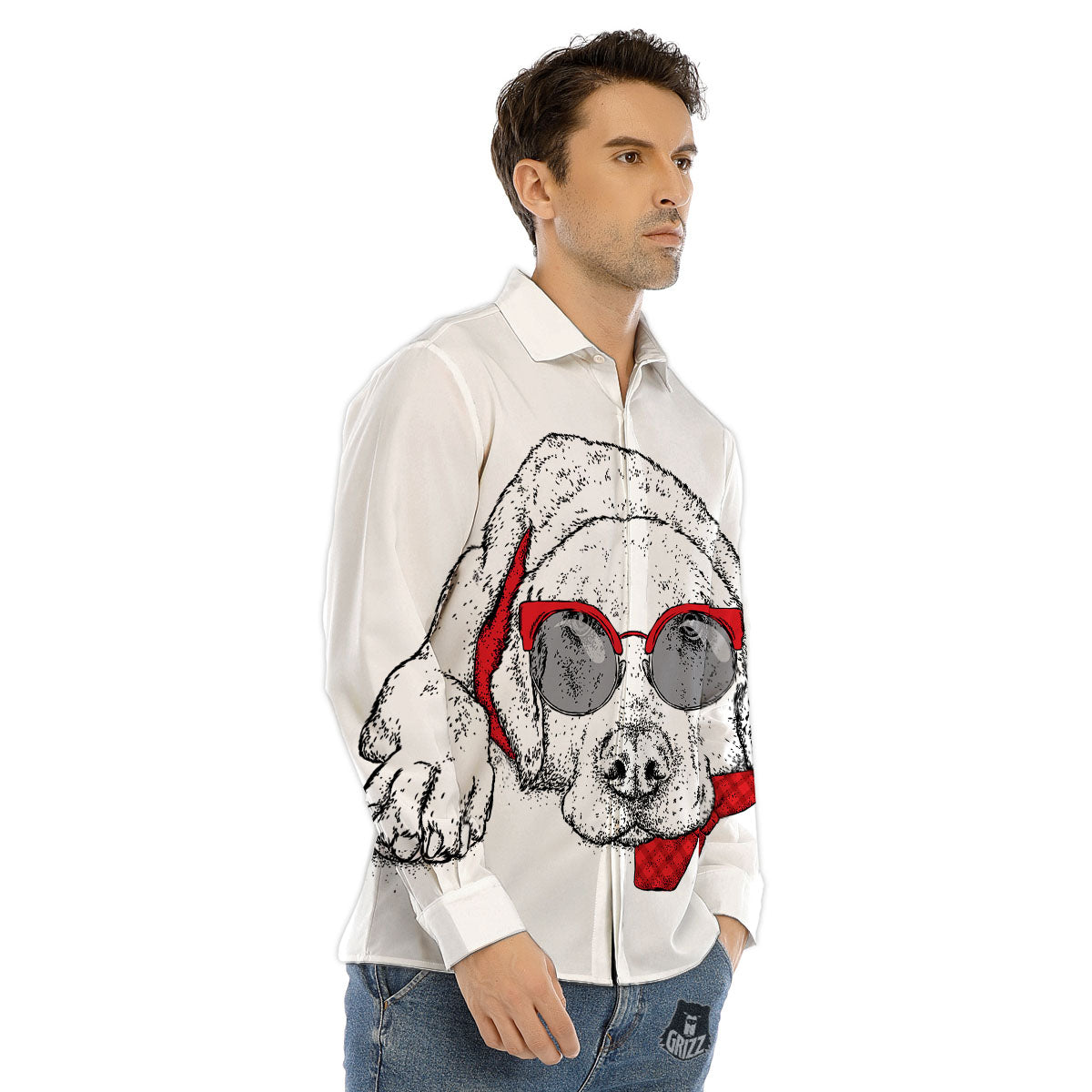 Labrador Retriever Hipster Print Men's Dress Shirts-grizzshop