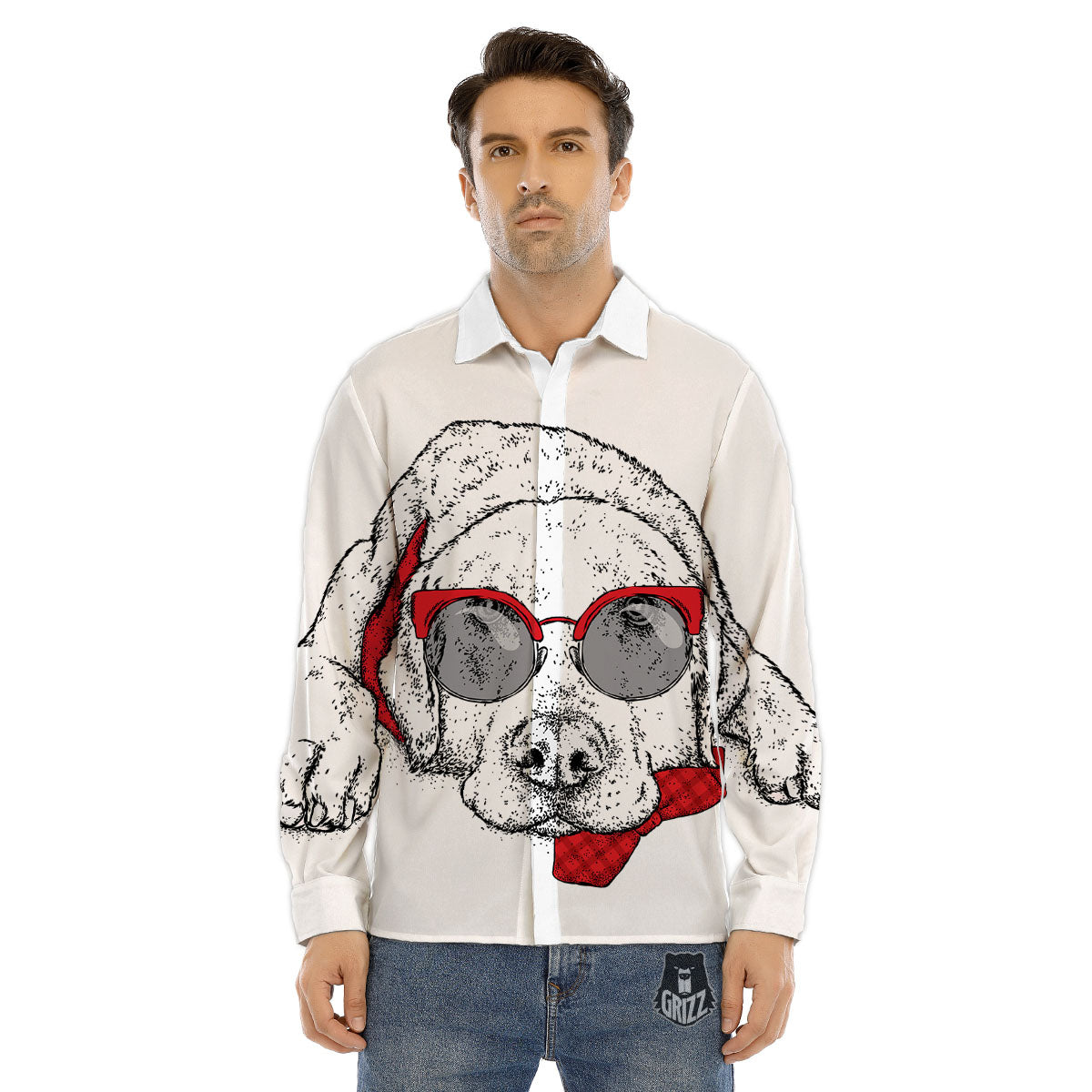 Labrador Retriever Hipster Print Men's Dress Shirts-grizzshop