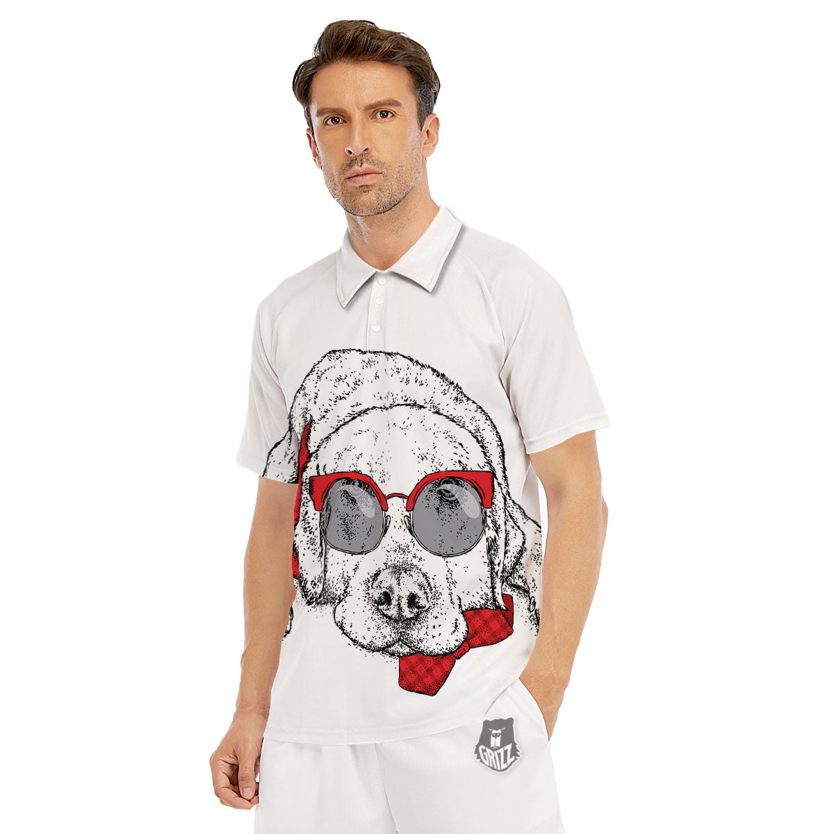 Labrador Retriever Hipster Print Men's Golf Shirts-grizzshop